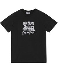 Ganni - Dog-print Cotton T-shirt - Lyst