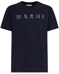 Marni - Logo T-shirt Men Blue In Organic Cotton - Lyst