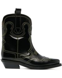 Ganni - Leather Western Boots - Lyst