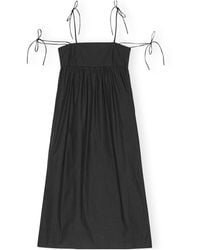 Ganni - Midi Poplin String Dress Black In Cotton - Lyst
