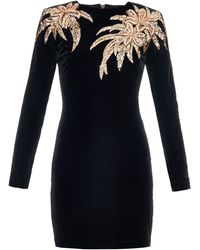 Balmain Appliquéd Velvet Mini Dress - Black