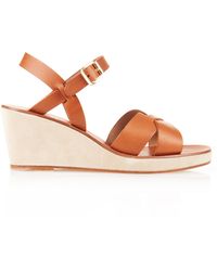 A.P.C. Leather and Suede Wedge Sandals - Brown