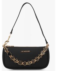 Love Moschino - Dangling Logo Chain Nero Leather Shoulder Bag - Lyst