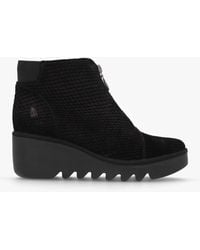 Fly London - Baaz Black Reptile Suede Front Zip Wedge Ankle Boots - Lyst