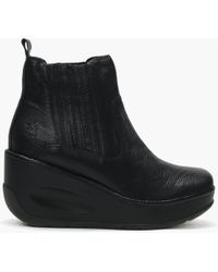 Fly London Jint Black Leather Wedge Ankle Boots