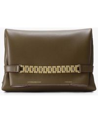 Victoria Beckham - Chain Pouch With Strap Khaki Leather Shoulder Bag - Lyst