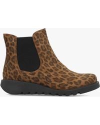 Fly London - Salv Leopard Suede Wedge Chelsea Boots - Lyst