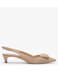 Rupert Sanderson Misty Nude Suede Pointed Toe Sling Back Kitten Heels - Natural