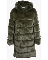 Passioni - Green Faux Fur Long Line Hooded Coat - Lyst