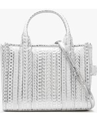 Marc Jacobs - The Monogram Metallic Leather Small Silver Bright White Tote Bag - Lyst