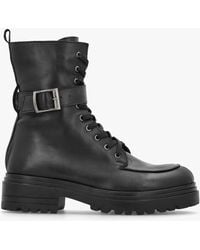 Daniel - Boman Black Leather Lace Up Biker Boots - Lyst