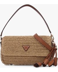 Guess - Ofelia Woven Straw Natural Cognac Shoulder Bag - Lyst