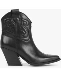 Daniel - Awesty Black Leather Western Ankle Boots - Lyst