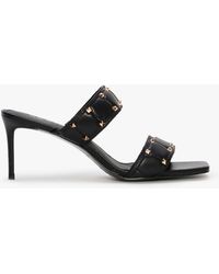 Daniel - Equal Black Leather Two Bar Studded Heel Mules - Lyst