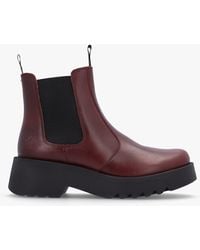 Fly London - Medi Wine Leather Chunky Chelsea Boots - Lyst