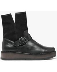 Fly London - Ruth Black Leather & Suede Chunky Ankle Boots - Lyst