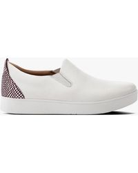 Fitflop Sania Exotic Embossed Beetroot Mix Leather Trainers - White