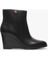 Lauren by Ralph Lauren - Shaley Black Leather Wedge Ankle Boots - Lyst