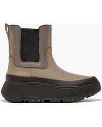 Fitflop - F-mode Water-resistant Minky Grey Fabric & Leather Flatform Chelsea Boots - Lyst