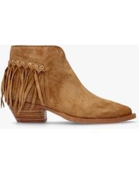 Alpe - Ajax Tan Suede Fringed Western Stacked Heel Ankle Boots - Lyst