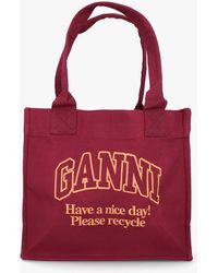 Ganni - Large Burgundy Recycled Cotton Logo Shopper Bag - Lyst