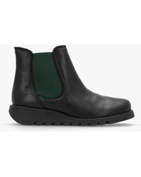 Fly London - Salv Black & Green Leather Wedge Chelsea Boots - Lyst