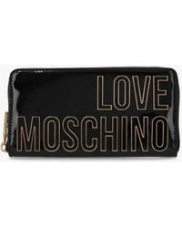 Love Moschino - Enameled Logo Nero Zip Around Purse - Lyst