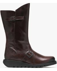 Fly London - Mes Ii Wine Leather Low Wedge Calf Boots - Lyst