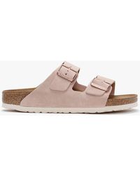 Birkenstock Arizona Taupe Suede Two Bar Mules | Lyst
