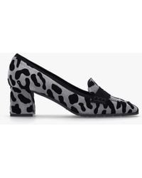 Luca Grossi - Leopard Suede Square Toe Block Heel Loafers - Lyst