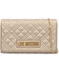 Love Moschino - S Diamond Quilt Flapover Gold Cross Body Bag - Lyst