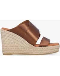 Daniel - Khloe Bronze Cross Strap Wedge Espadrille Mules - Lyst