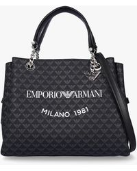 Emporio Armani - Medium Eagle Logo Black Tote Bag - Lyst