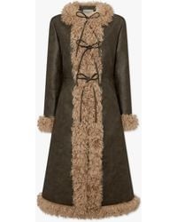 Charlotte Simone - Margot Green Biscotti Faux Leather Mongolian Lambswool Longline Coat - Lyst