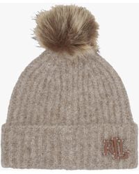 Ralph Lauren - Fisherman Rib Pom Pom Taupe Beanie Hat - Lyst
