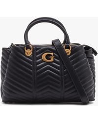 Guess - Lovide Girlfriend Black Chevron Quilted Satchel Bag - Lyst