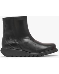 Fly London - Sagu Black Leather Low Wedge Ankle Boots - Lyst