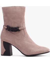 Caprice - Taupe Suede Chain Detail Block Heel Ankle Boots - Lyst