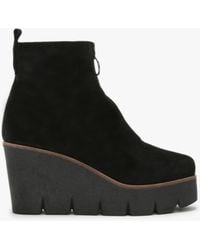 Alpe - Hamal Black Suede Zip Front Wedge Ankle Boots - Lyst