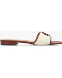Ralph Lauren - Everley Natural Tan Lauren Leather Trim Canvas Slide Sandals - Lyst