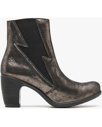 Fly London - Kimi Graphite Leather Lightning Bolt Heeled Ankle Boots - Lyst