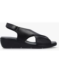 Fly London - Nabi Black Leather Sling Back Low Wedge Sandals - Lyst