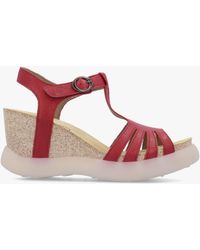Fly London - Gait Cherry Leather T Bar Wedge Sandals - Lyst