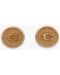 COACH - Textured Signature Coin C Logo Studded Earrings - Lyst
