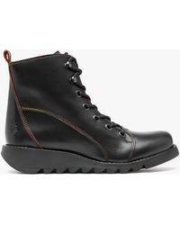 Fly London - Sore Black Red Leather Ankle Boots - Lyst
