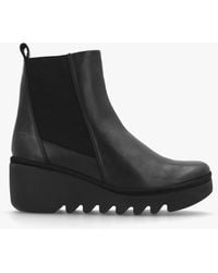 Fly London - Bagu Black Leather Wedge Chelsea Boots - Lyst