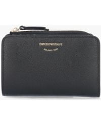 Emporio Armani - Bifold Nero Tumbled Leather Zip Around Wallet - Lyst