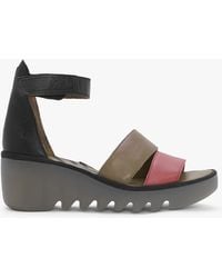 Fly London - Bono Raspberry Ground Black Tumbled Leather Low Wedge Sandals - Lyst