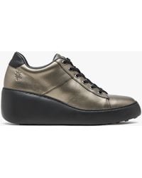 Fly London - Delf Graphite Leather Wedge Trainers - Lyst