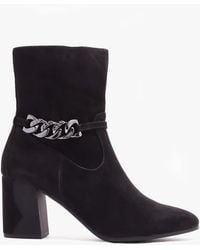 Caprice - Black Suede Chain Detail Block Heel Ankle Boots - Lyst